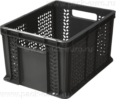 Ящик 400х300х230 дно сплошное, стенки перфорированные, с ручками  чёрный, арт. 703.02.01