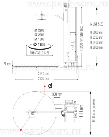 Паллетоупаковщик Pride AC ( d-1,65 m, h - 2,4 m, m-2 тн, механическая каретка) с прижимом