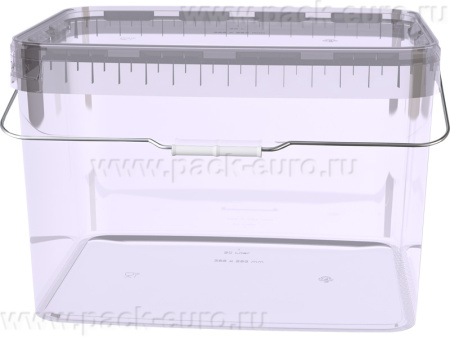 Ведро 20л. прямоугольное, с прозрачной крышкой, с ручкой металл  прозрачное, арт. ВПпр 20 прозр