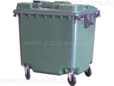 Мусорный контейнер п/э 1 100л. на колёсах, с крышкой в крышке, в сборе цв. зелёный (Мусорный контейнер п/э 1 100л. на колёсах, с крышкой в крышке, в сборе цв. зелёный), арт. МКТ-1100 зелёный в сборе, крышка в крышке