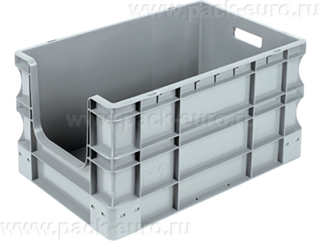 Ящик п/п 600х400х330 сплошной, с вырезом и ручкой серый, арт. SPK 4632