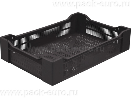 Ящик пластиковый перфорированный 600х400х135  чёрный, арт. 119