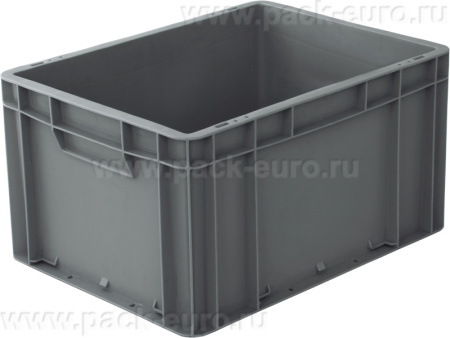 Ящик п/п 400х300х220 сплошной серый, гладкое дно, закрытые ручки, арт. ЕС 4322.2