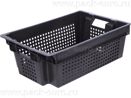Ящик п/э 600х400х200 дно сплошное, стенки перфорированные цв. чёрный, арт. 102-1 мск