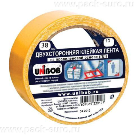 Двухсторонняя КЛ UNIBOB, 38 мм х 10 м (полипропилен) 