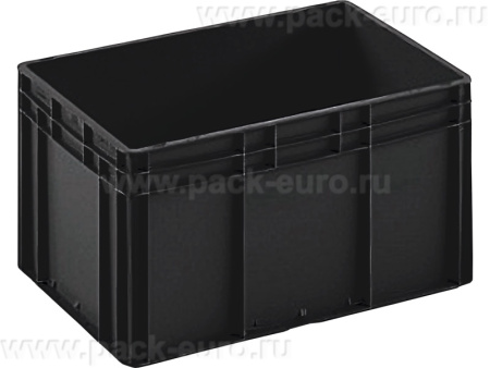 Ящик п/п 600х400х320 сплошной чёрный, гладкое дно, закрытые ручки, арт. ЕС 6432.2 R