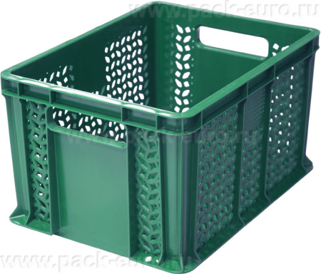 Ящик 400х300х230 перфорированный, с ручками  зелёный, арт. 703.01.01
