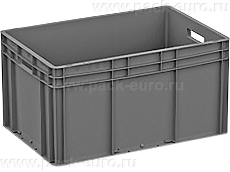Ящик п/п 600х400х320 сплошной серый, гладкое дно, открытые ручки, арт. ЕС 6432.1