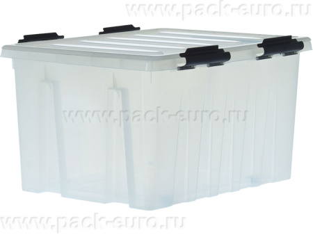 Ящик 740х565х400  мм с крышкой и клипсами, на роликах, прозрачный, арт. Rox Box 120