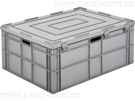 Ящик 800х600х360 сплошной, усиленное дно, открытые ручки, с крышкой цв. серый, код: 40215, арт. AX 8633 WL