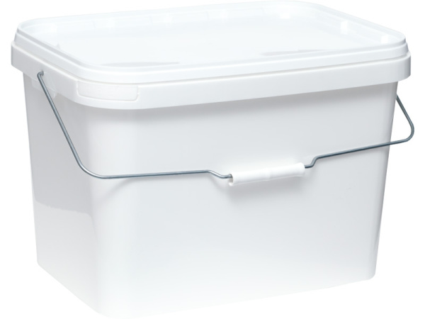 Ведро 20л. прямоугольное, с белой крышкой  белый, арт. ВПпр 20 бел