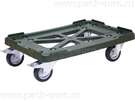 Тележка 600х400 чёрные резиновые колеса, два с тормозом, Россия  зелёный, арт. 508-3