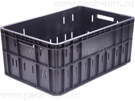 Ящик п/э 600х400х258 продольная перфорация чёрный, арт. 202 Т