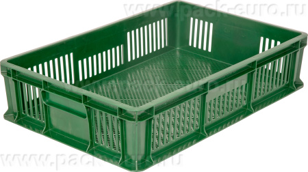 Ящик 600х400х140 мм перфорированный без ручек зелёный, арт. 705.01.02