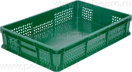 Ящик 600х400х120 мороз. дно сплошное, стенки перфорированные, без ручек  зелёный, арт. 704.02.02 м