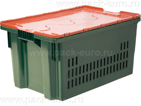 Ящик 600х400х300 дно сплошное, стенки перфорированные, Safe PRO зелёный с оранжевой крышкой, арт. 602-1 SP