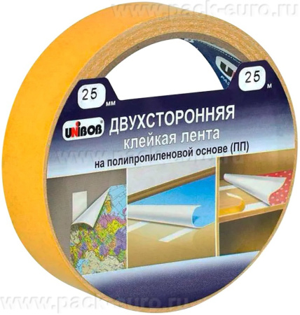 Двухсторонняя КЛ UNIBOB, 25 мм х 25 м (полипропилен)