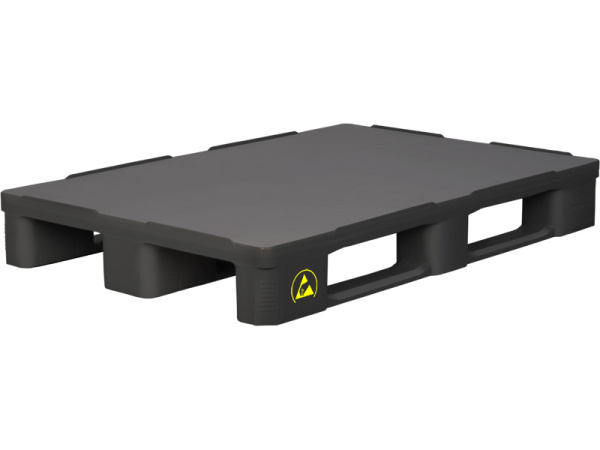 Паллет 1200х800х160 мм (cплошной на3-х полозьях) антистатический черный, арт. IR 1208-1 ESD черный