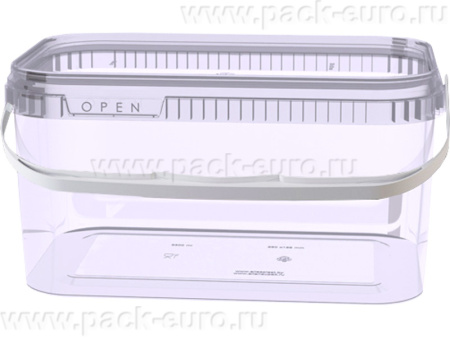 Ведро 3,3л. прямоугольное, с прозрачной крышкой, с ручкой пластик  прозрачное, арт. ВПпр 3,3 прозр