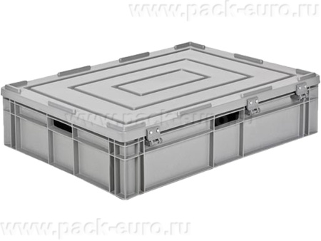Ящик 800х600х250 сплошной, усиленное дно, открытые ручки, с крышкой цв. серый, код: 40214, арт. AX 8622 WL