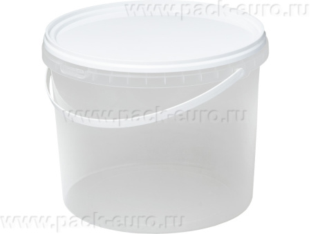Ведро 5л кругл.прозрачное с белой  крышкой с пластиковой ручкой, арт. ВП 5 прозр
