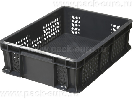 Ящик 400х300х120 перфорированный, с внешней ручкой  чёрный, арт. 701.01.02